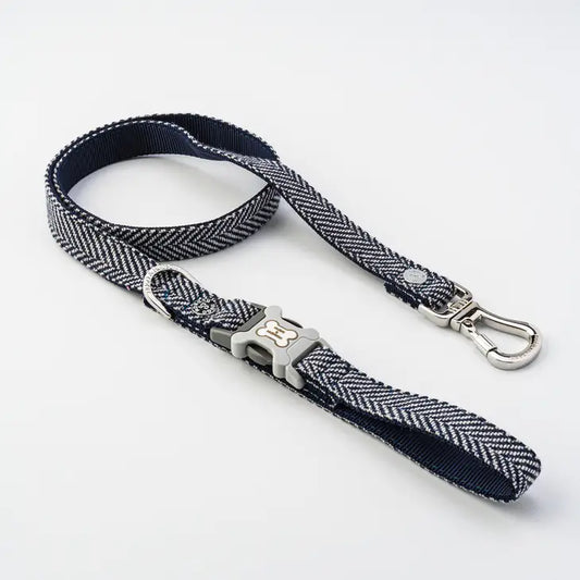 Hugo & Hudson Tweed Dog Lead - Navy Herringbone