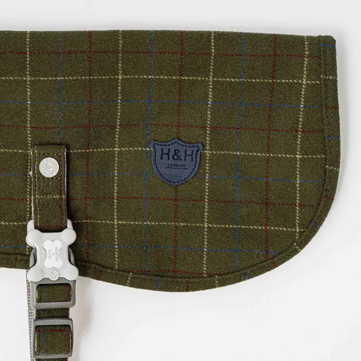 Hugo & Hudson - Dark Green Checked Tweed Dog Coat Jacket