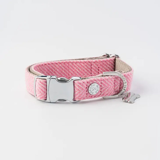 Hugo & Hudson Tweed Metal Buckle Dog Collar - Pink Herringbone